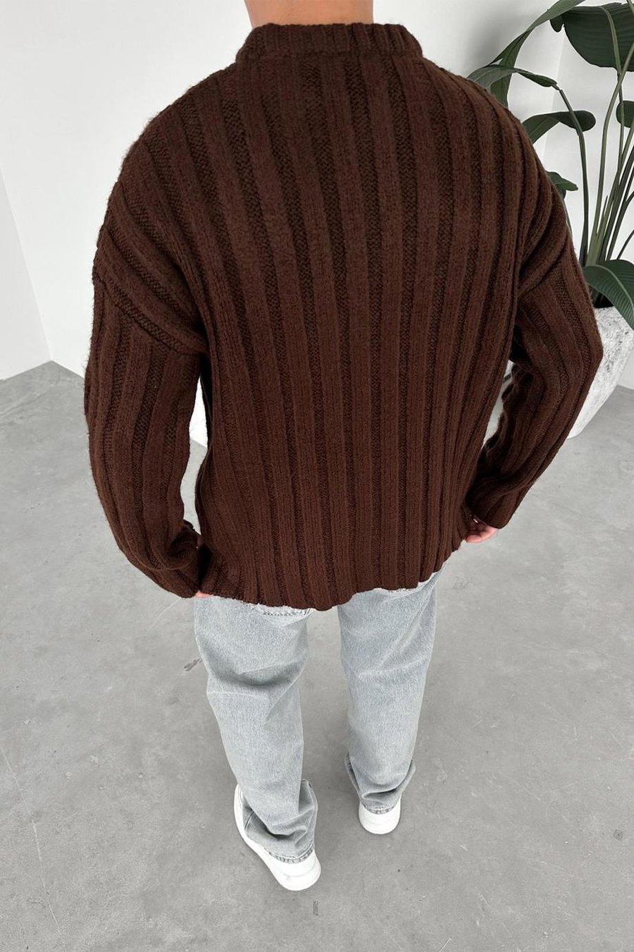 Kahverengi Soft Premium Örme Relaxed Triko Kazak