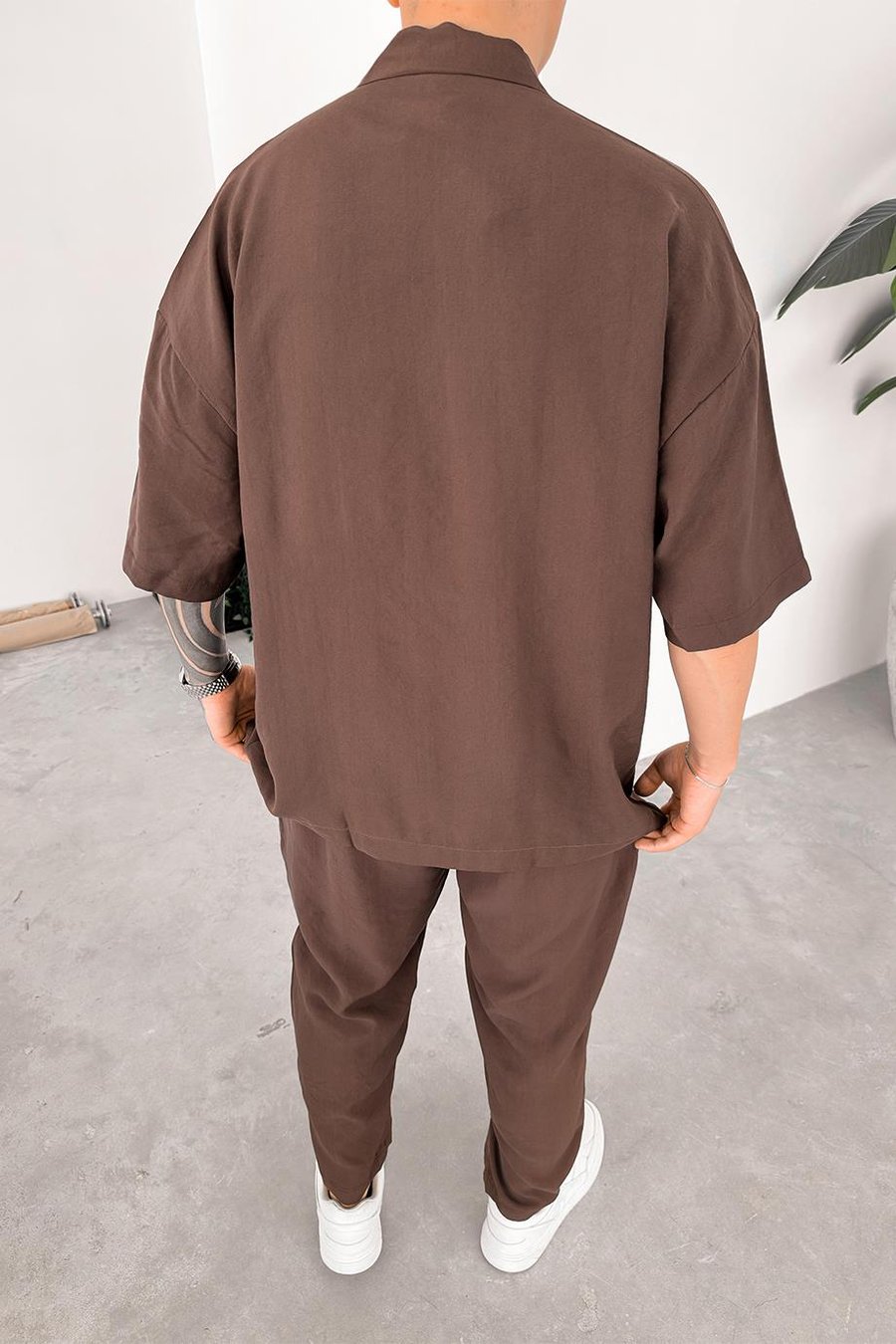 Kahverengi Tensel Basic Oversize Gömlek