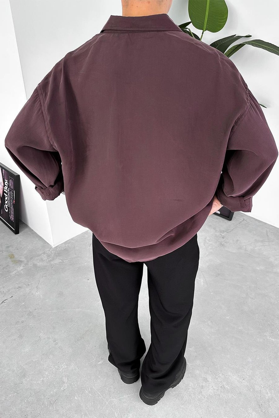 Kahverengi Tensel Nakış Detay Oversize Gömlek