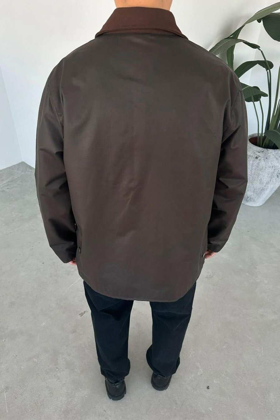 Kahverengi Waxed Çıt Çıt Cep Detay Oversize Ceket