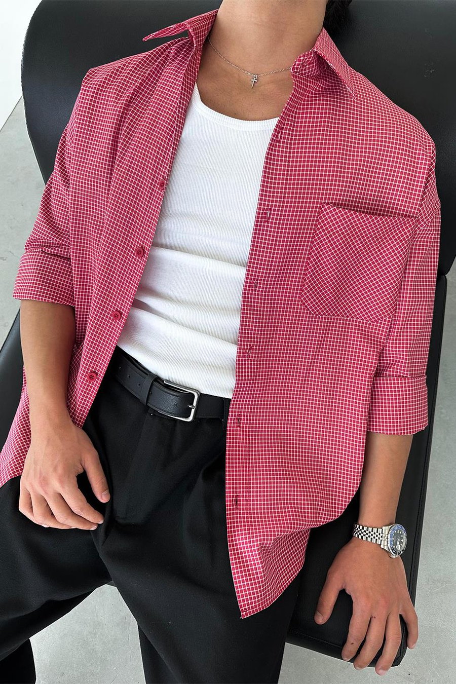 Kırmızı Kareli Old School Oversize Gömlek