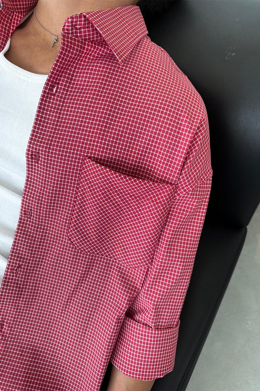 Kırmızı Kareli Old School Oversize Gömlek