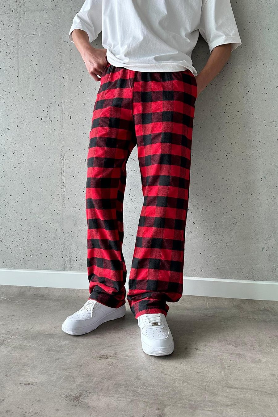 Kırmızı Siyah Rahat Kalıp Ekose Desen 02 PM Baggy Eşofman