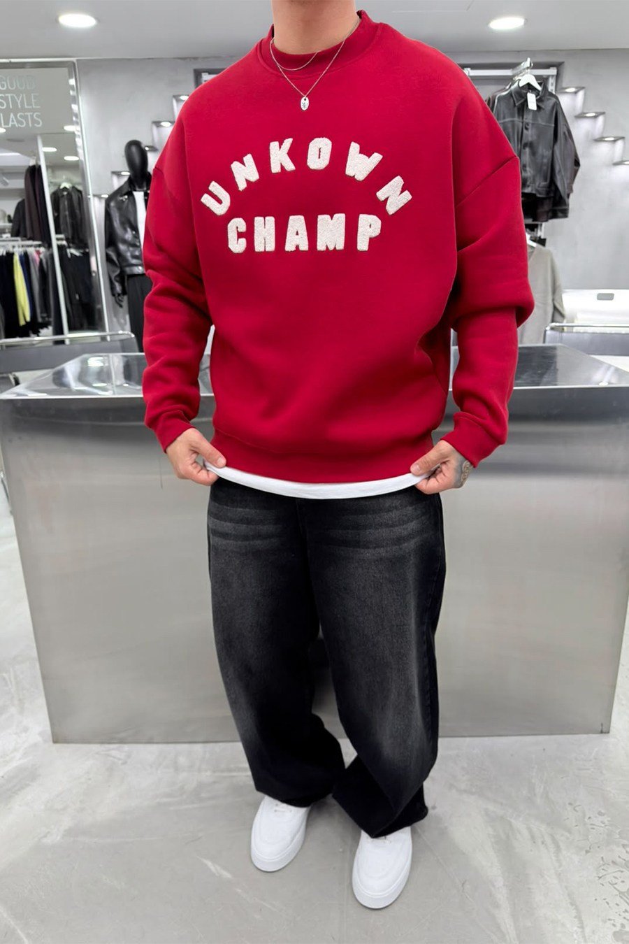 Kırmızı Unkown Nakışlı Oversize Sweatshirt