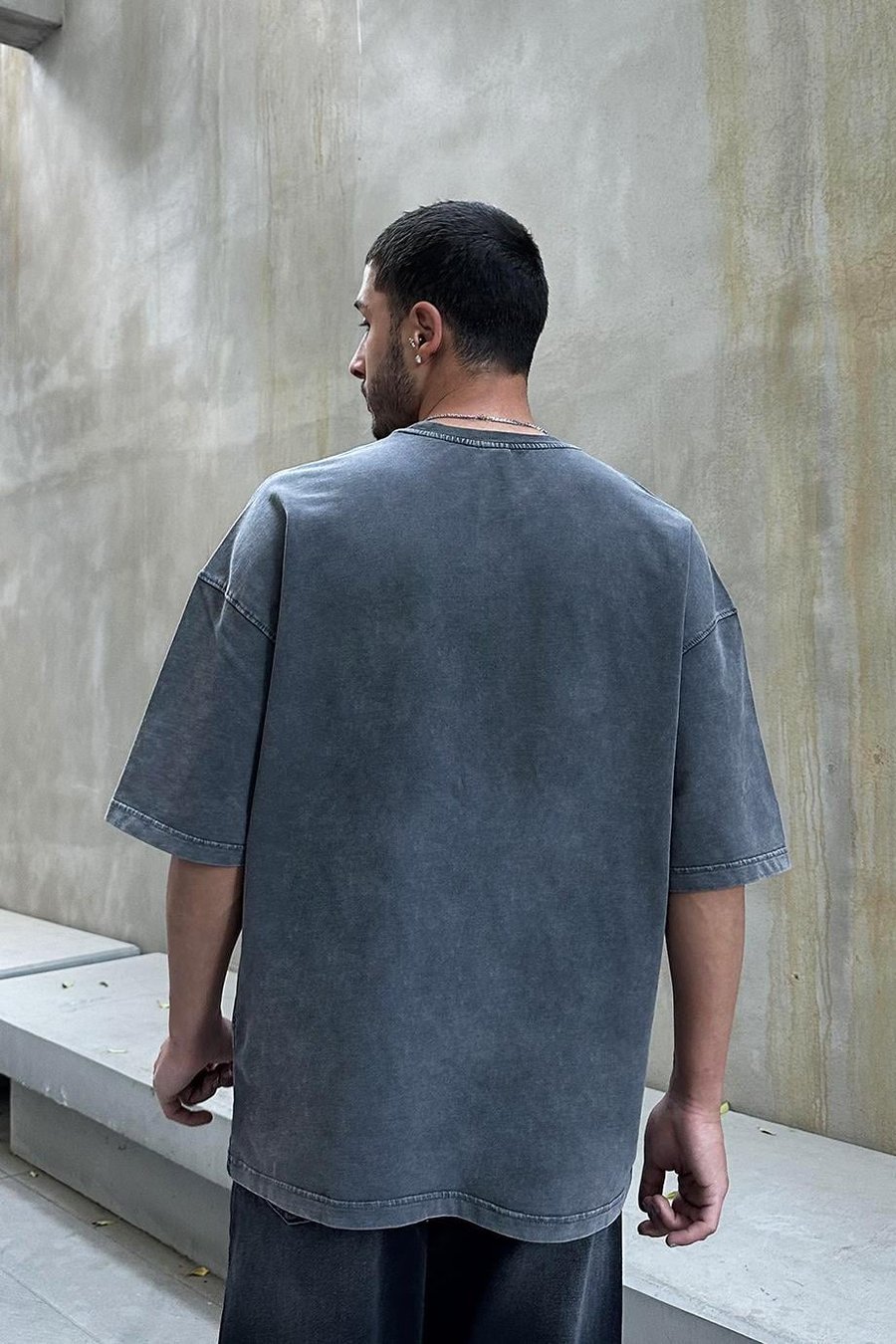KOYU GRİ Acid Wash Basic DL Oversize Tişört