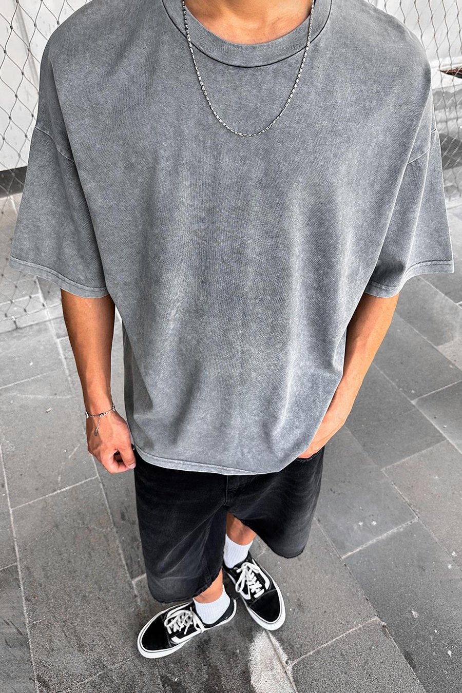 KOYU GRİ Acid Wash Basic M7 PM Oversize Tişört
