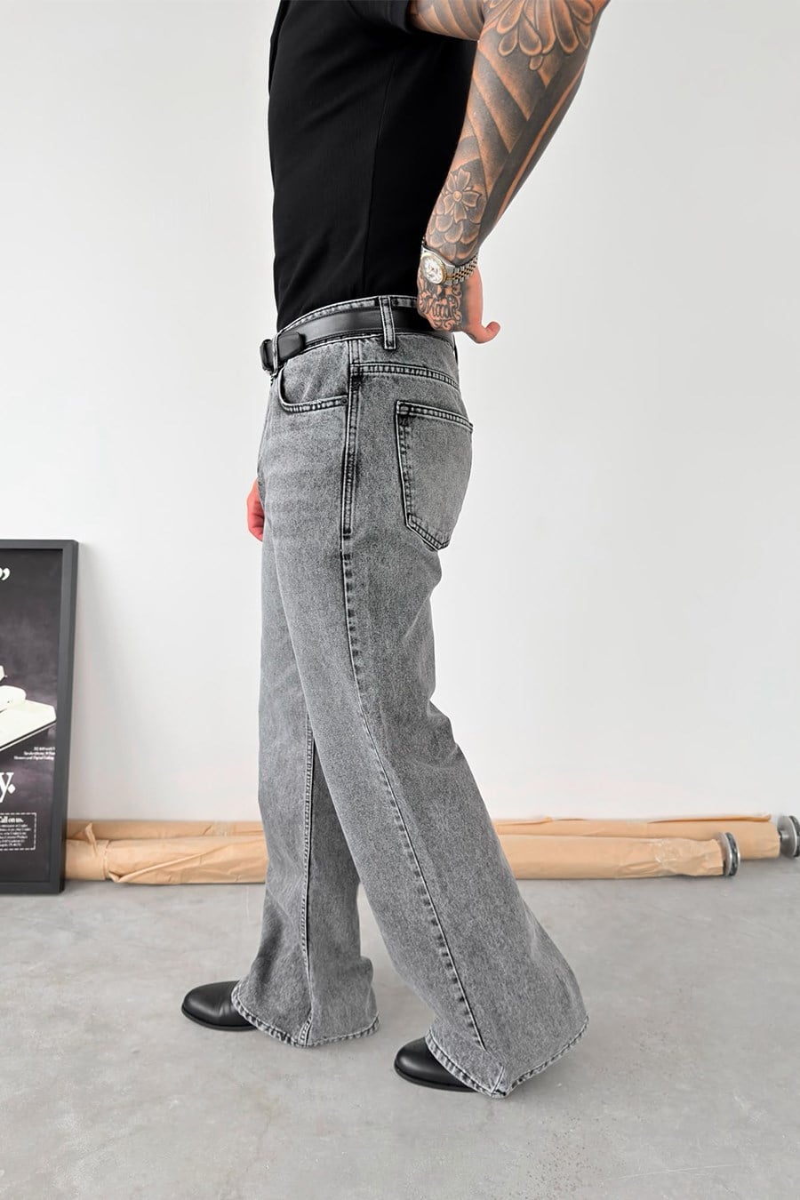 Koyu Gri Flare Kesim İspanyol Paça Pantolon