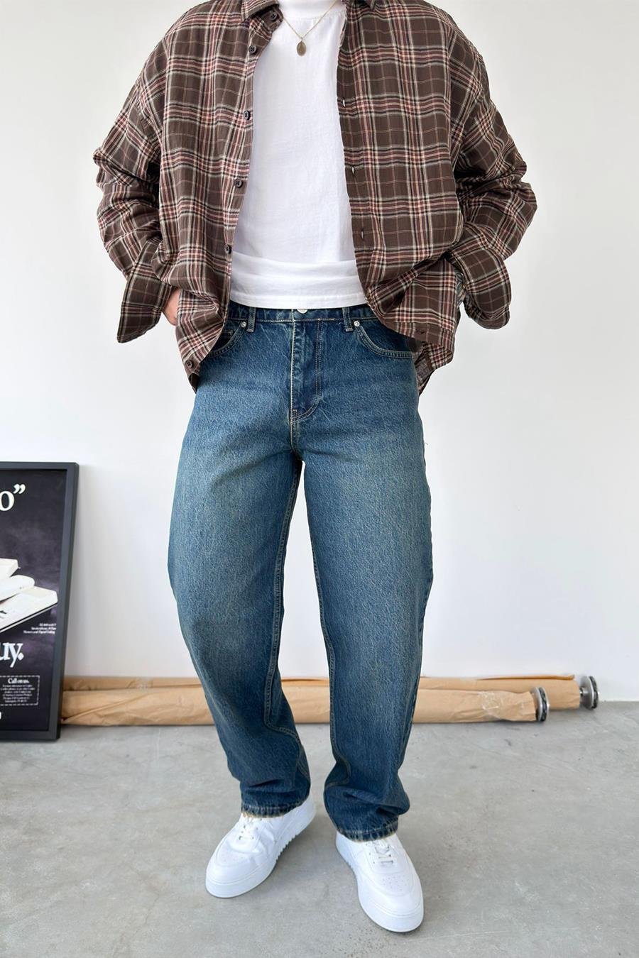 Koyu Mavi Basic Baggy Fit Pantolon