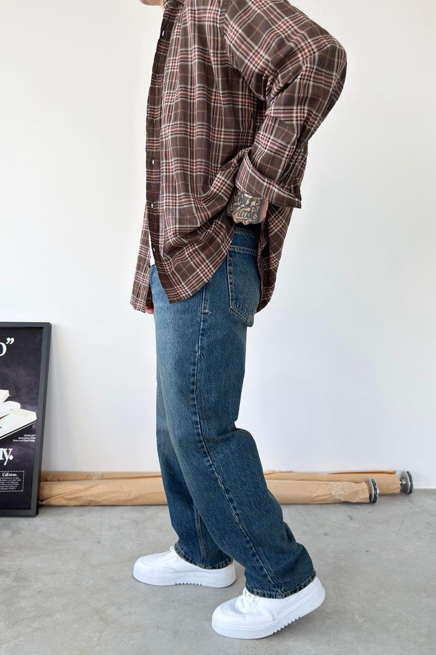 Koyu Mavi Basic Baggy Fit Pantolon
