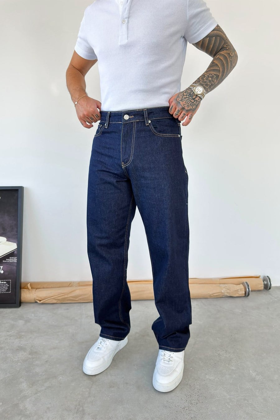 Koyu Mavi Basic Baggy Fit Pantolon