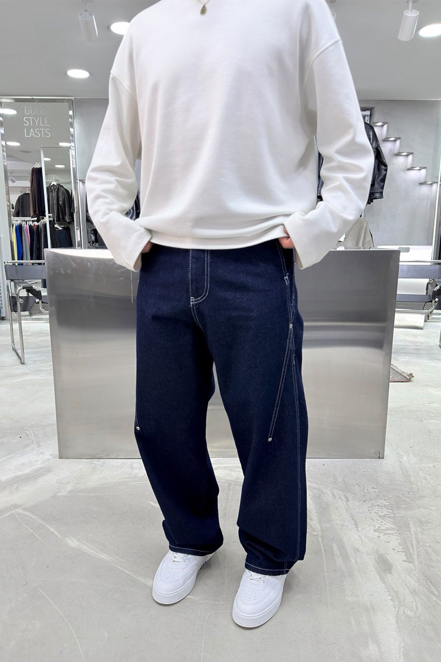 Koyu Mavi Hardware Stitch Süper Baggy Pantolon