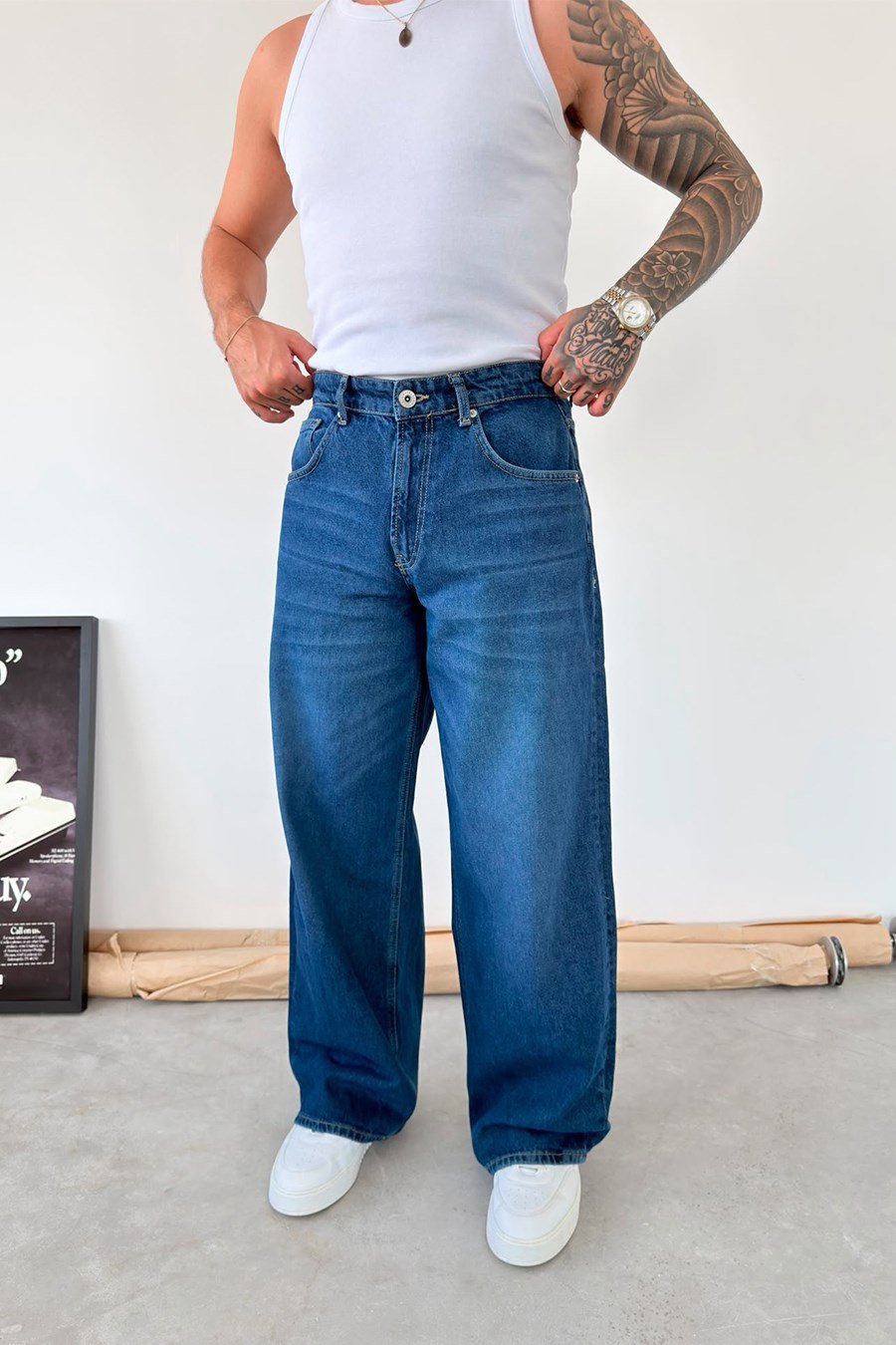 Koyu Mavi Soft Degrade Süper Baggy Fit Pantolon