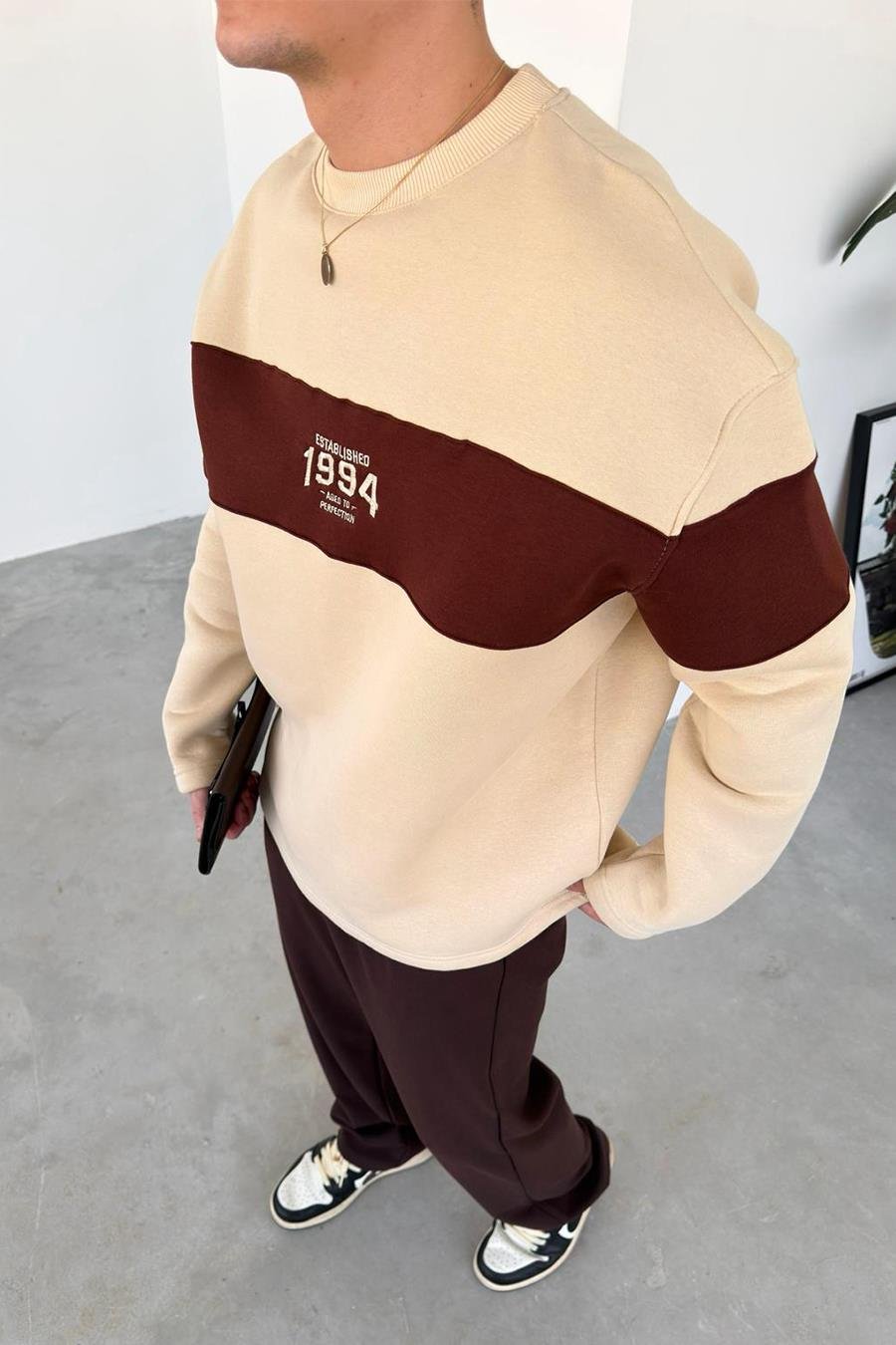 Krem 1994 Nakış Detay Oversize Sweat