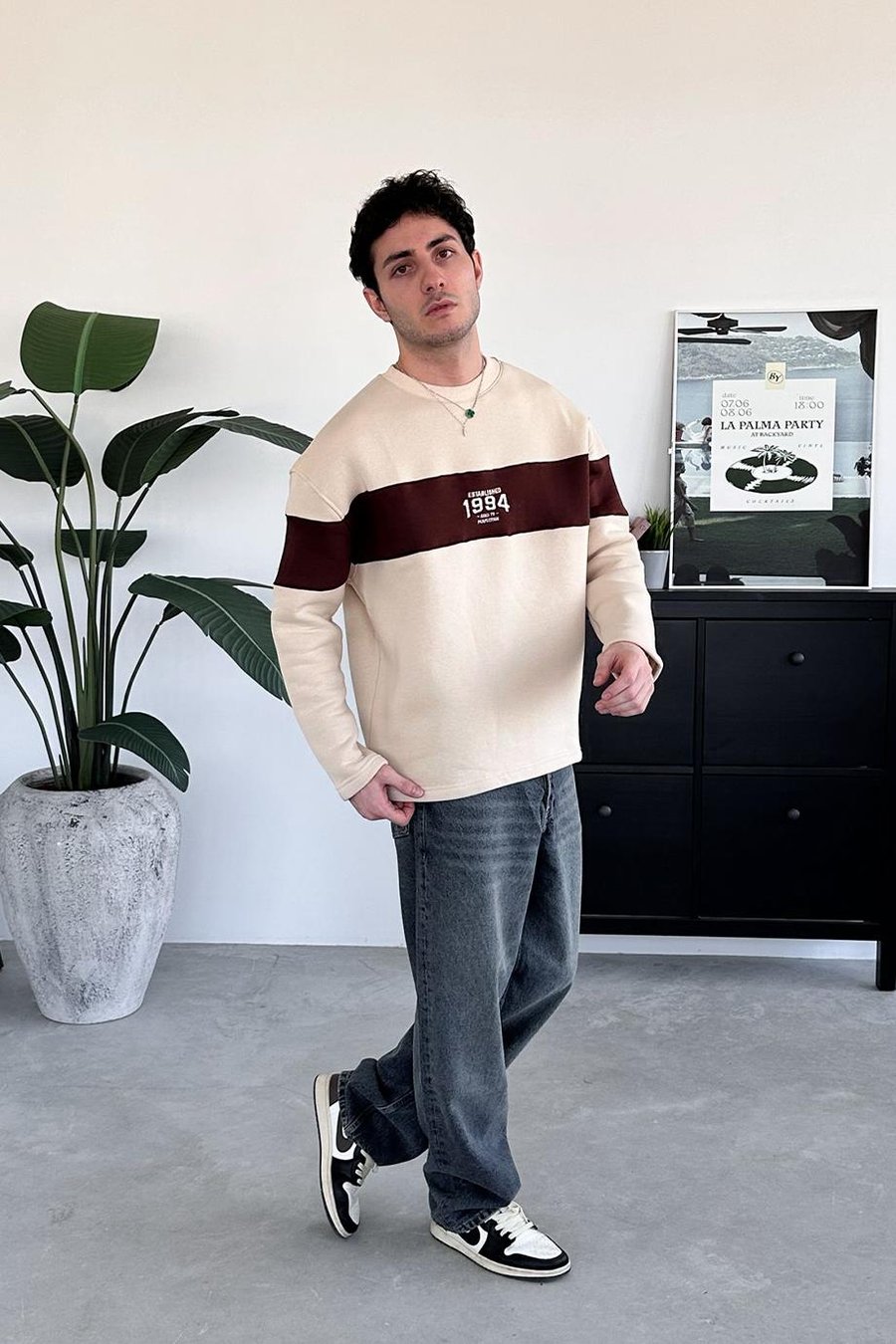 Krem 1994 Nakış Detay Oversize Sweat