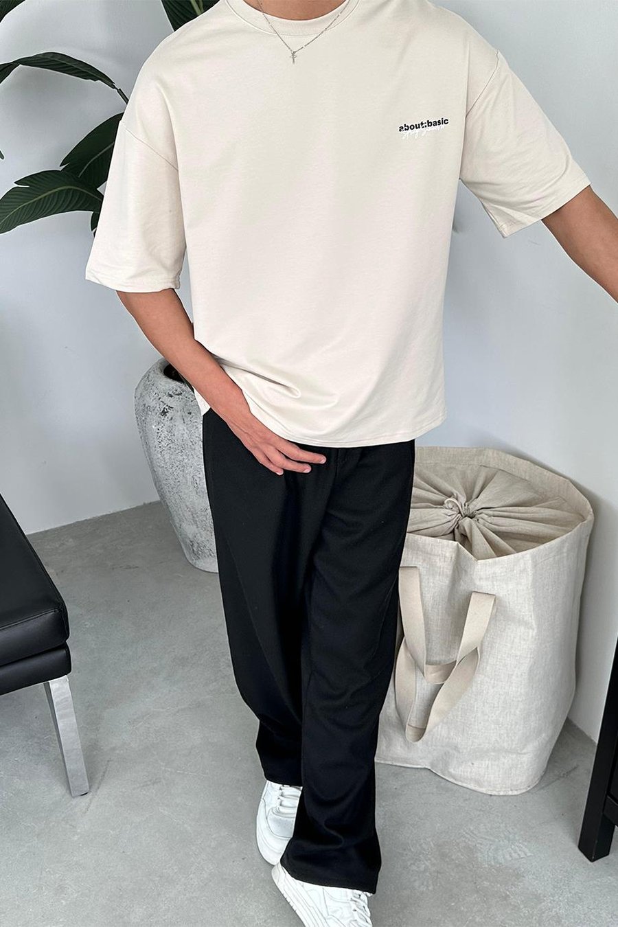 Krem About Basic EE Oversize Tişört