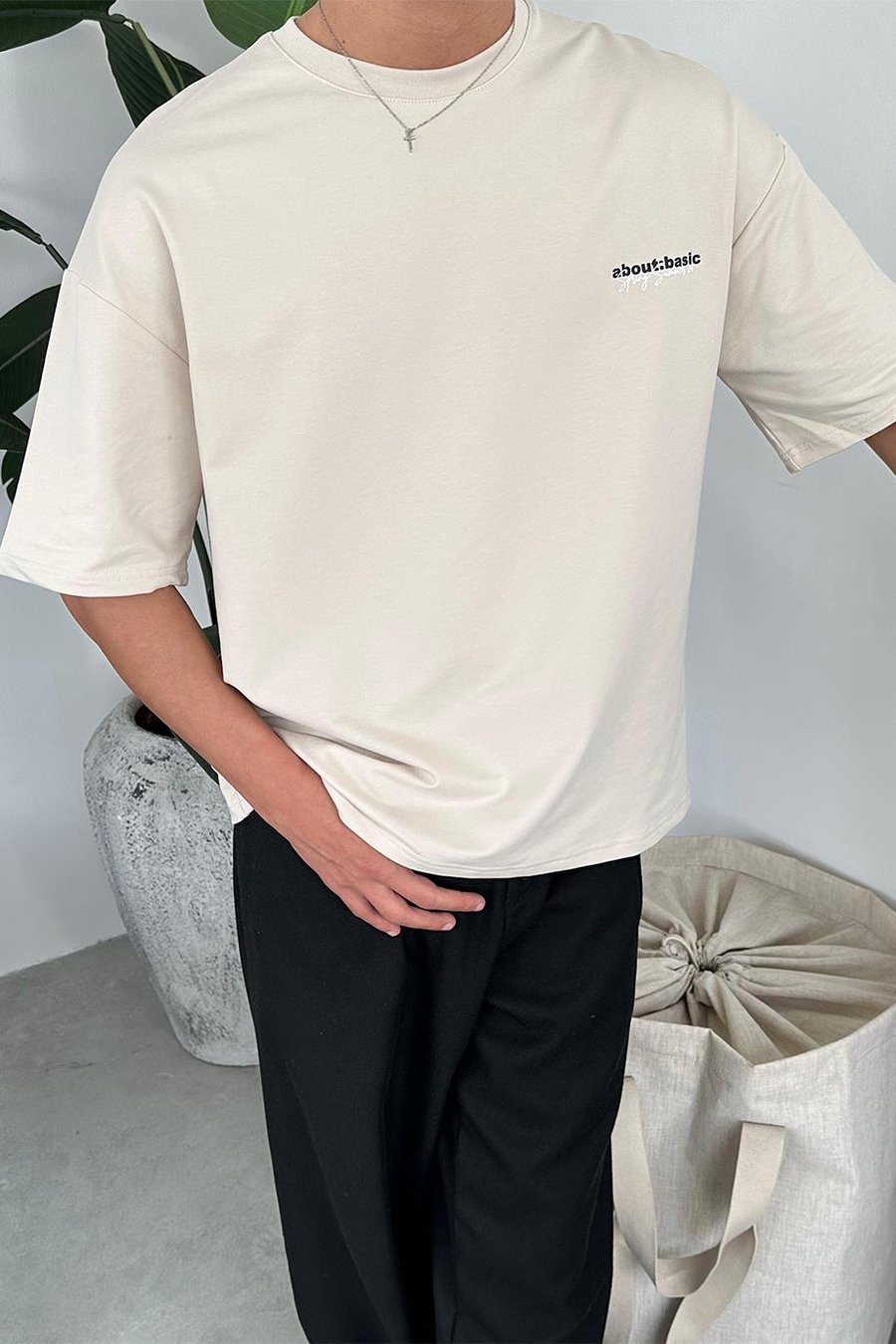 Krem About Basic EE Oversize Tişört