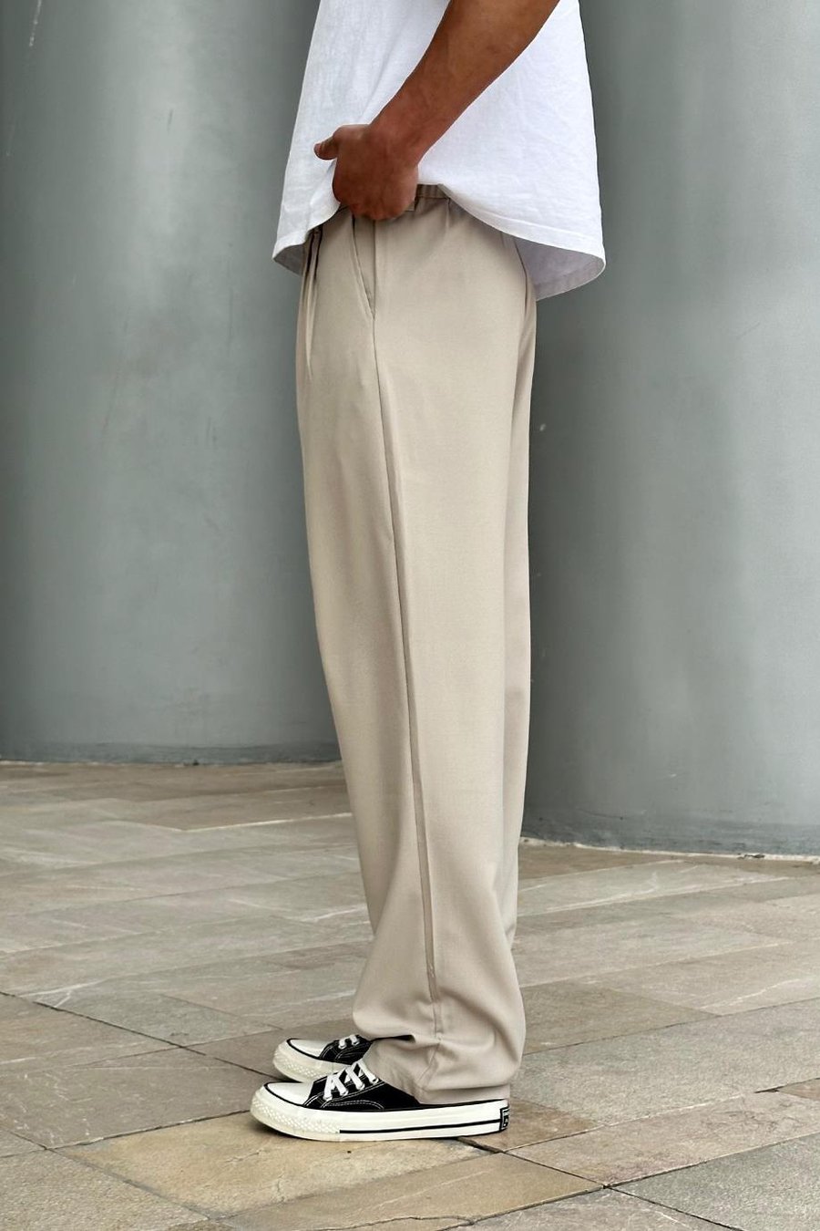 Krem Basic Kumaş A9 DL Baggy Pantolon
