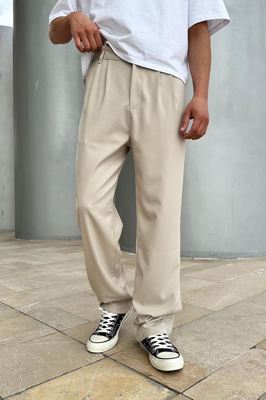 Krem Basic Kumaş A9 DL Baggy Pantolon