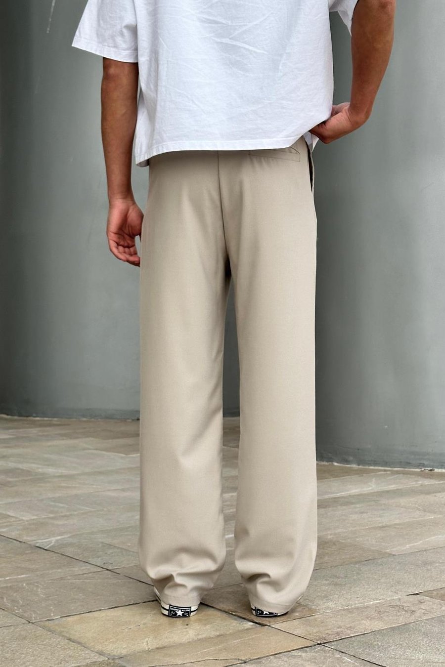 Krem Basic Kumaş A9 DL Baggy Pantolon