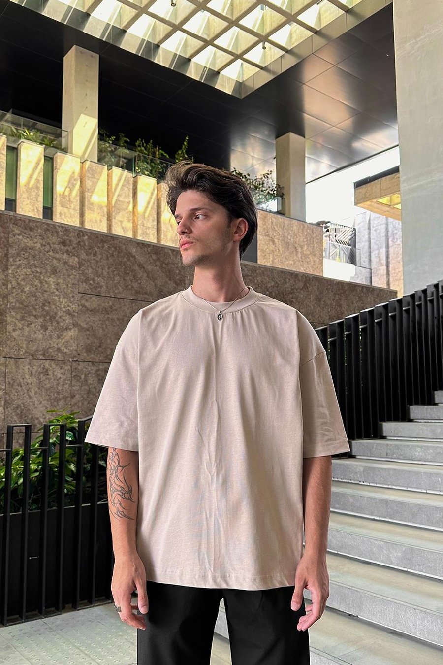 Krem Basic OUTPLENTY PREMİUM Oversize Tişört