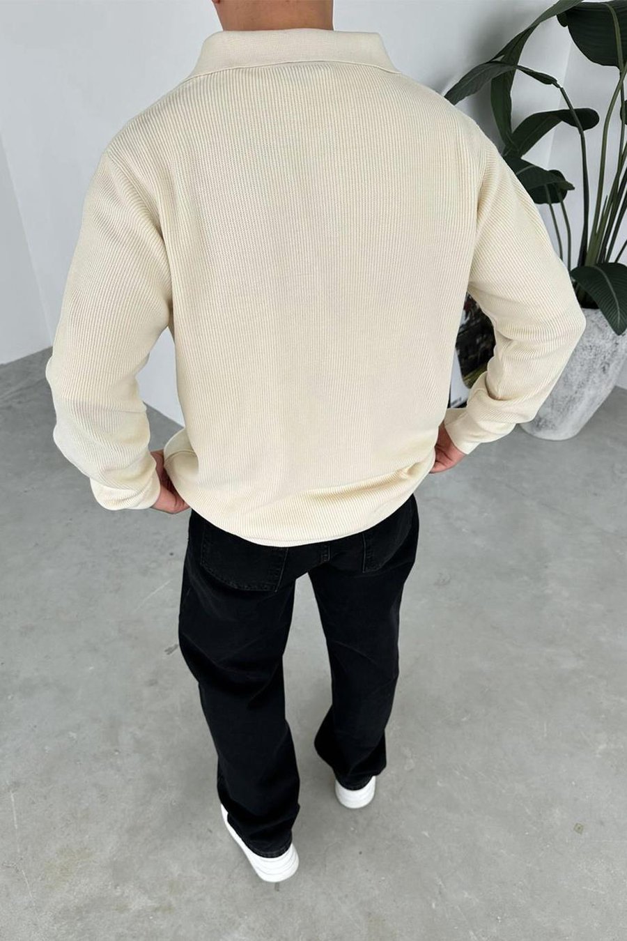 Krem Basic Polo Yaka Triko Kazak