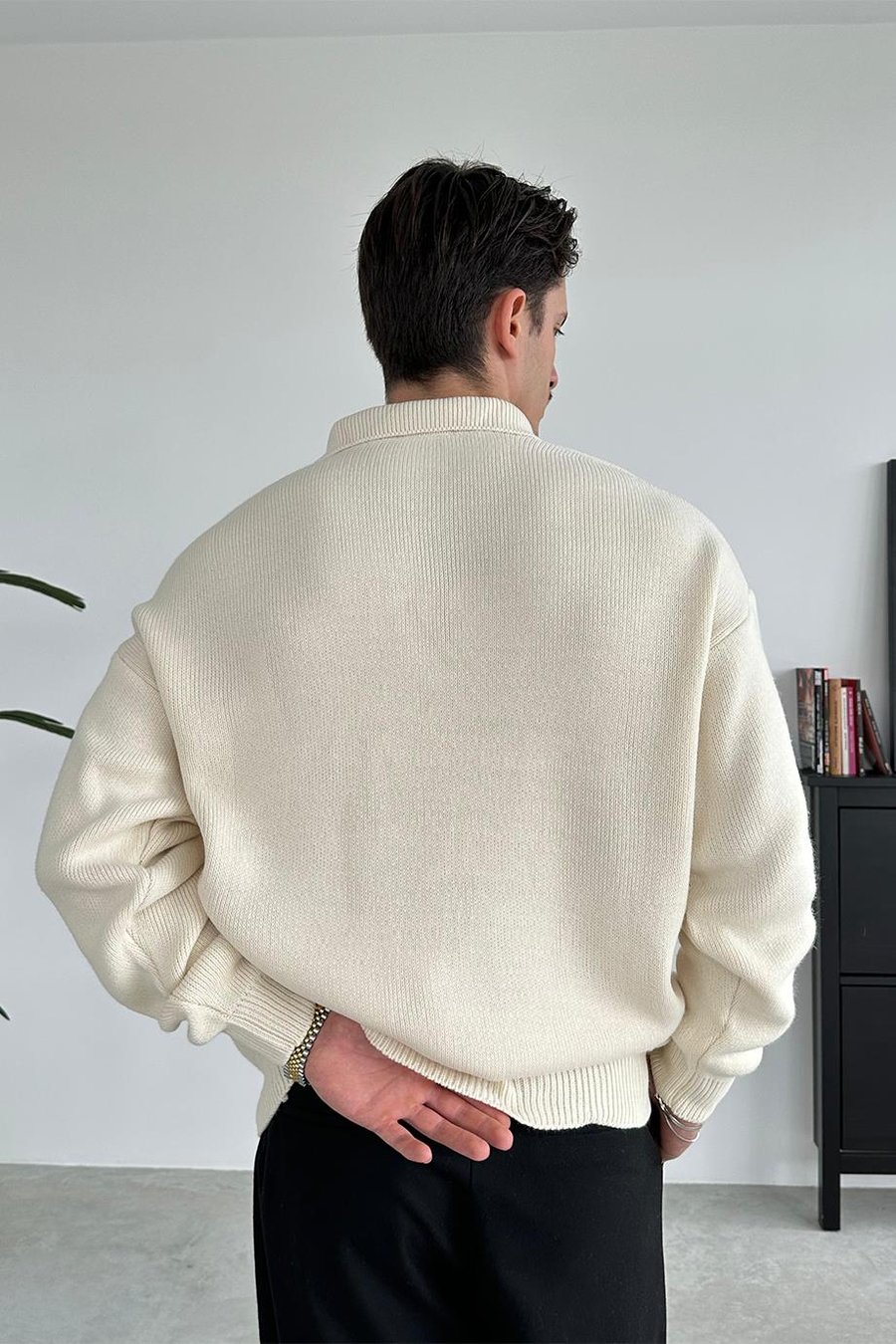 Krem Basic Polo Yaka Triko Kazak