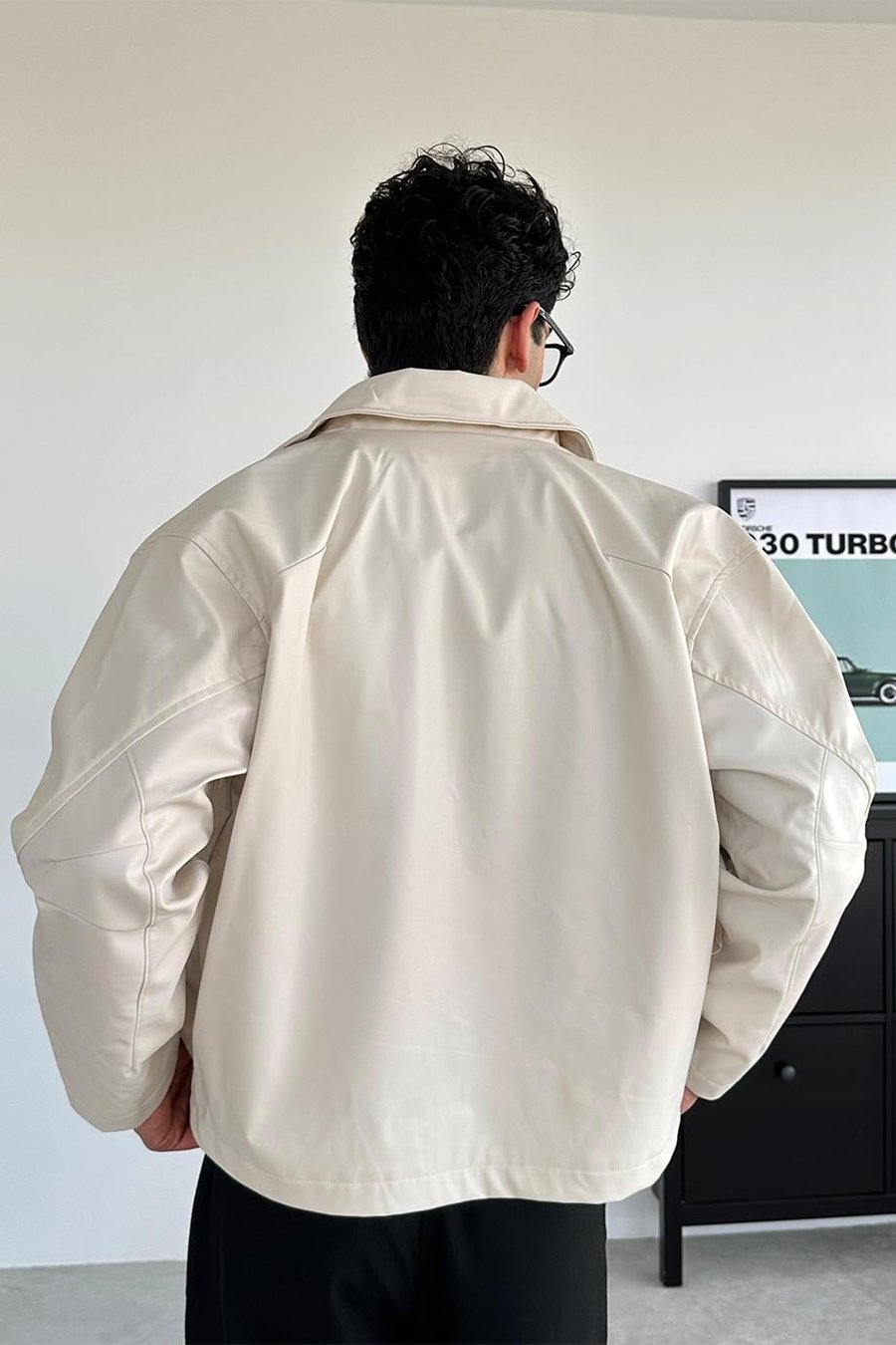 Krem Basic Relaxed Deri Ceket
