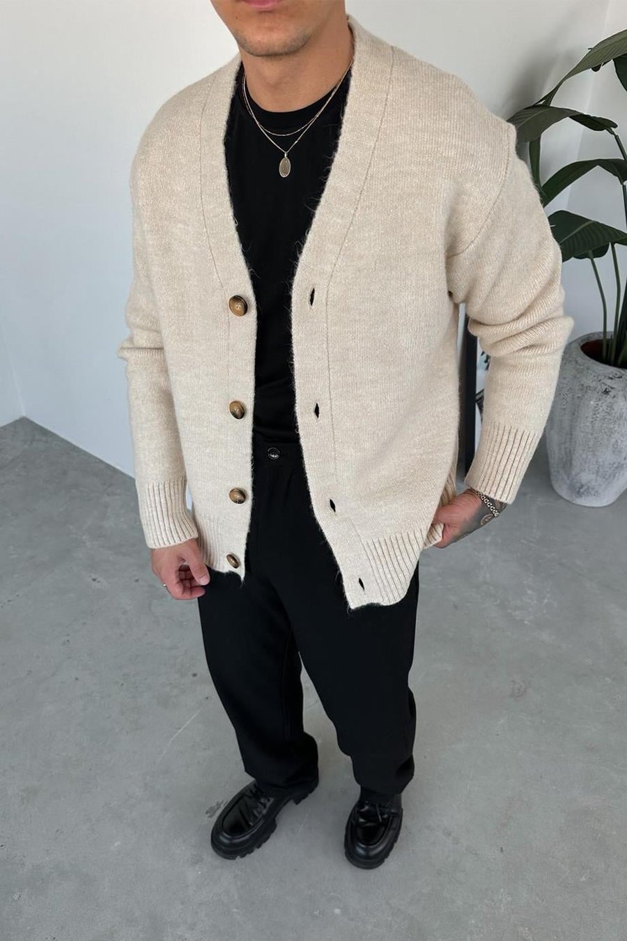 Krem Basic Soft Relaxed Hırka
