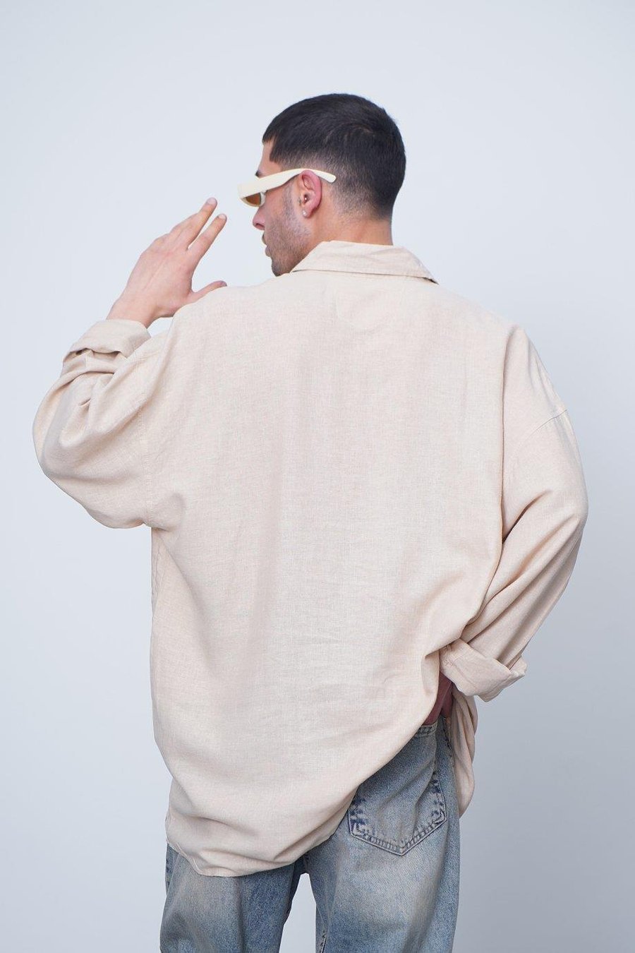 Krem Basic Uzun Kollu 1A CH Oversize Gömlek