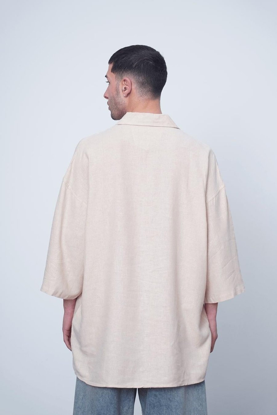 Krem Basic Yarım Kollu 1B CH Oversize Gömlek