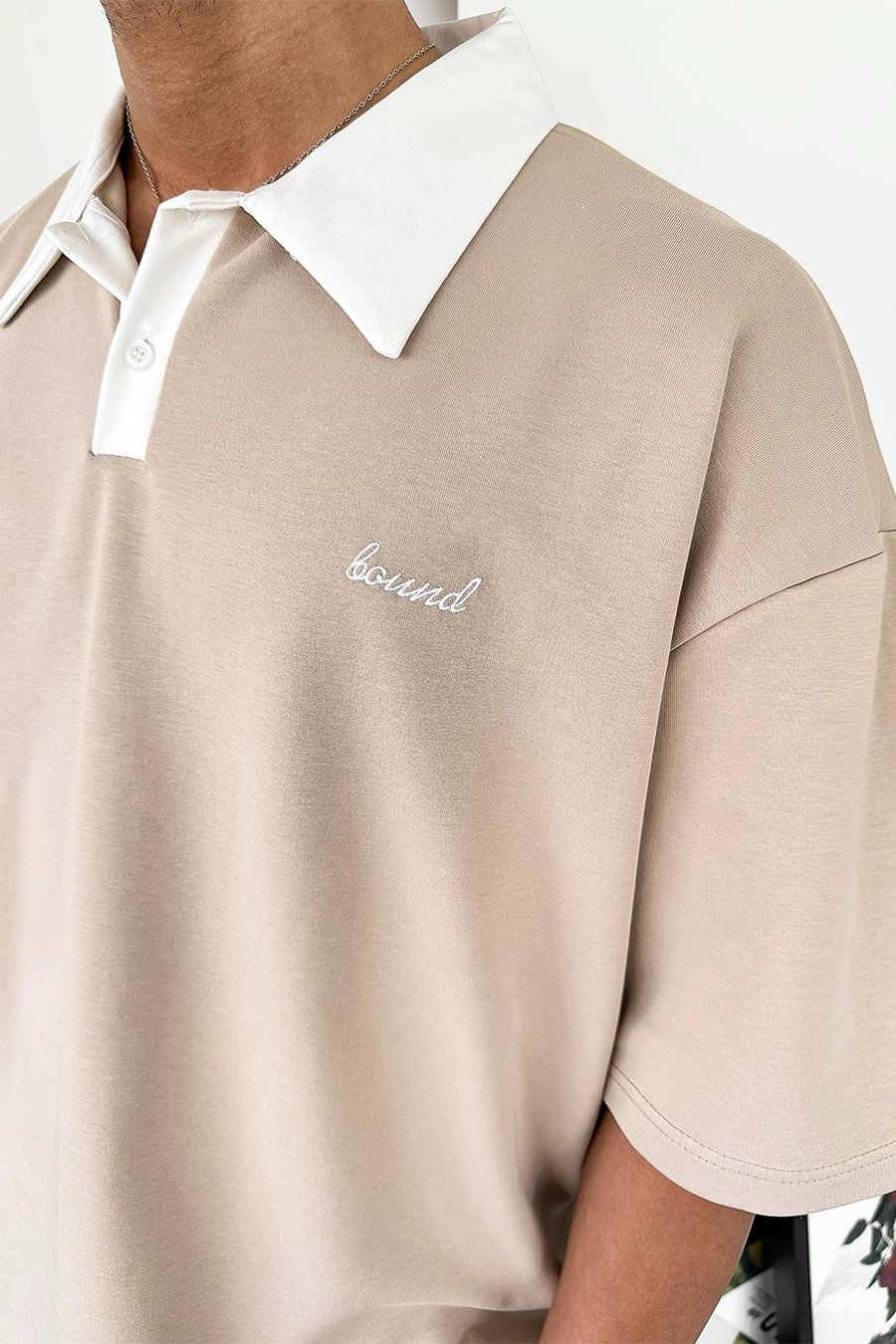 Krem Bound Polo Yaka OUTPLENTY PREMİUM Oversize Tişört