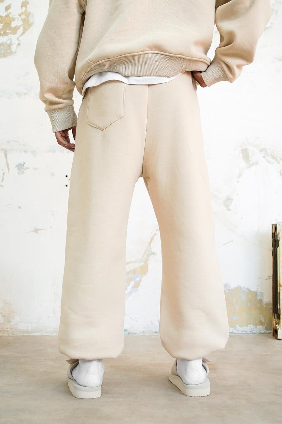 Krem Cozy Basic Paça Lastik Oversize Eşofman