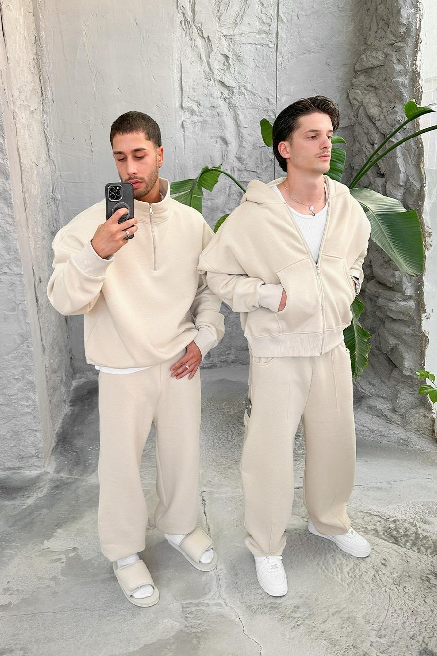 Krem Cozy Basic Yarım Fermuar Oversize Sweatshirt