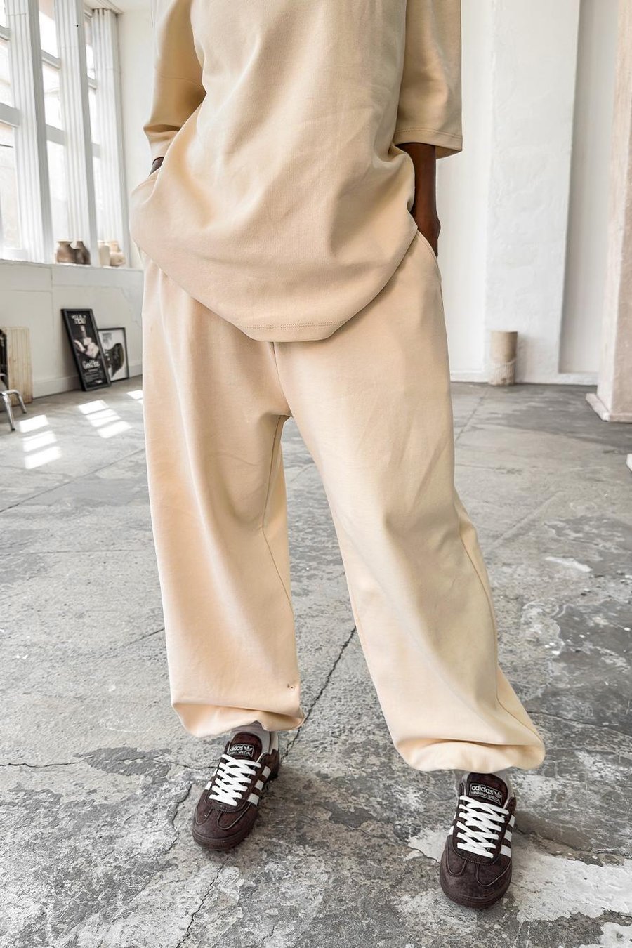 Krem Cozy Premium Basic Paça Lastik Eşofman