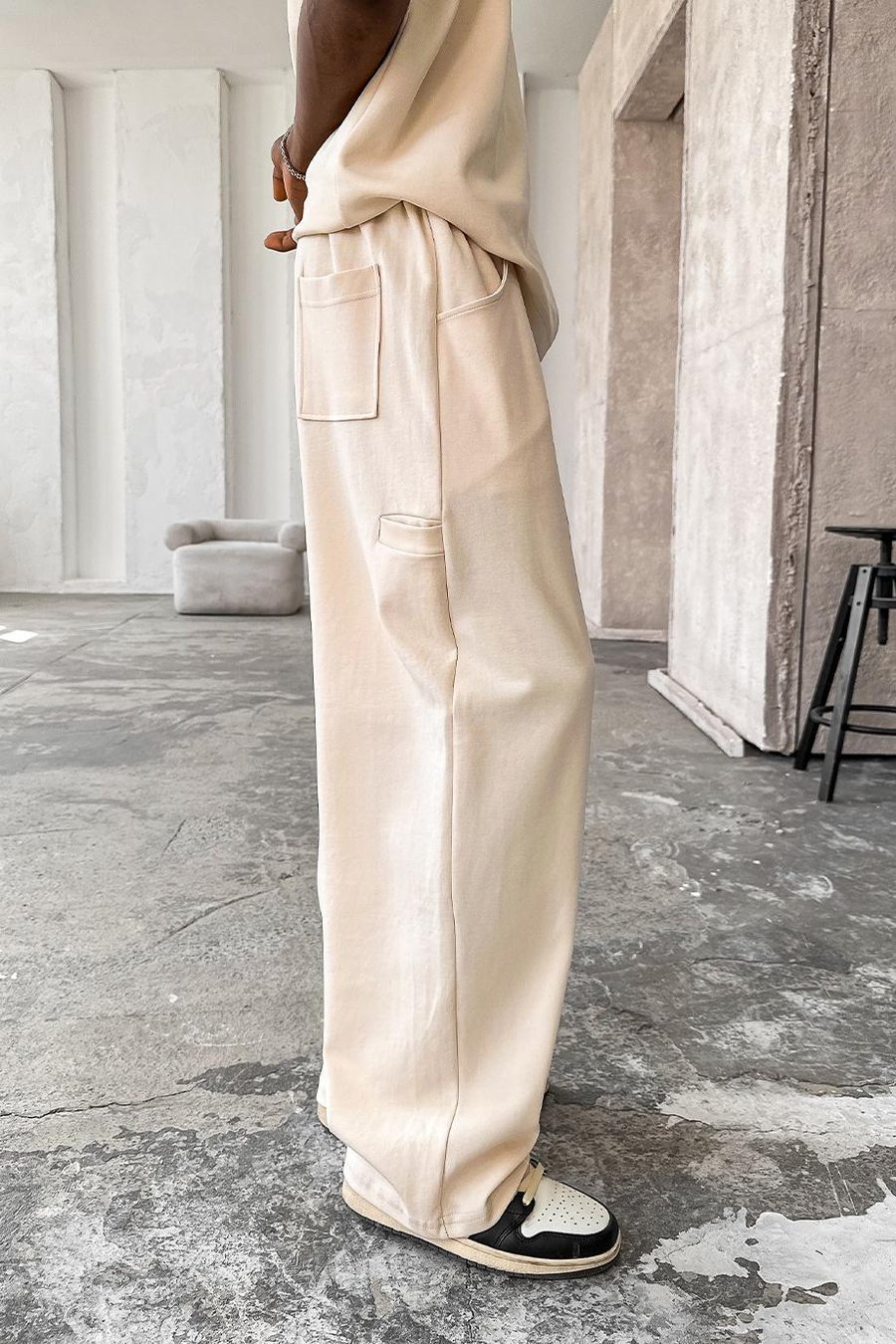 Krem Cozy Premium Pileli Baggy Eşofman