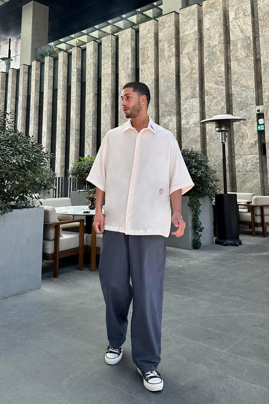 Krem Deniz Atı Nakış Detay BS Oversize Gömlek
