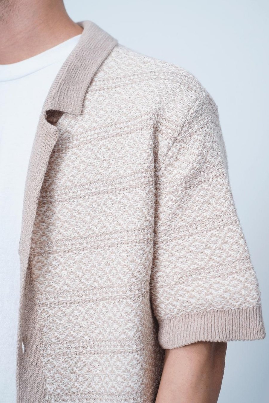 Krem Etnik İnce Örme Triko CH Oversize Hırka