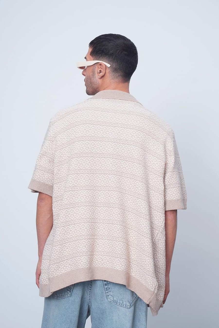 Krem Etnik İnce Örme Triko CH Oversize Hırka
