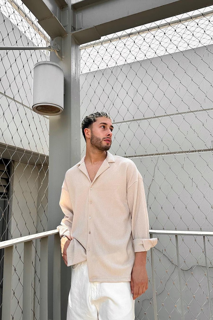 Krem Fitilli Basic 25 MH Oversize Gömlek