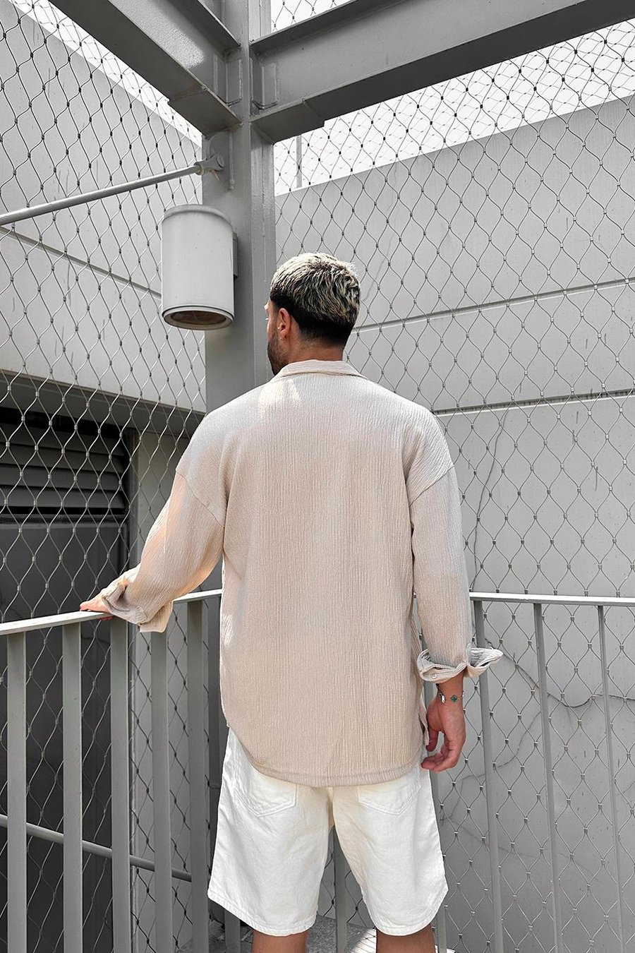 Krem Fitilli Basic 25 MH Oversize Gömlek