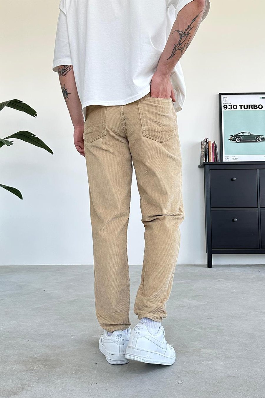 Krem Kadife Fitilli Regular Pantolon
