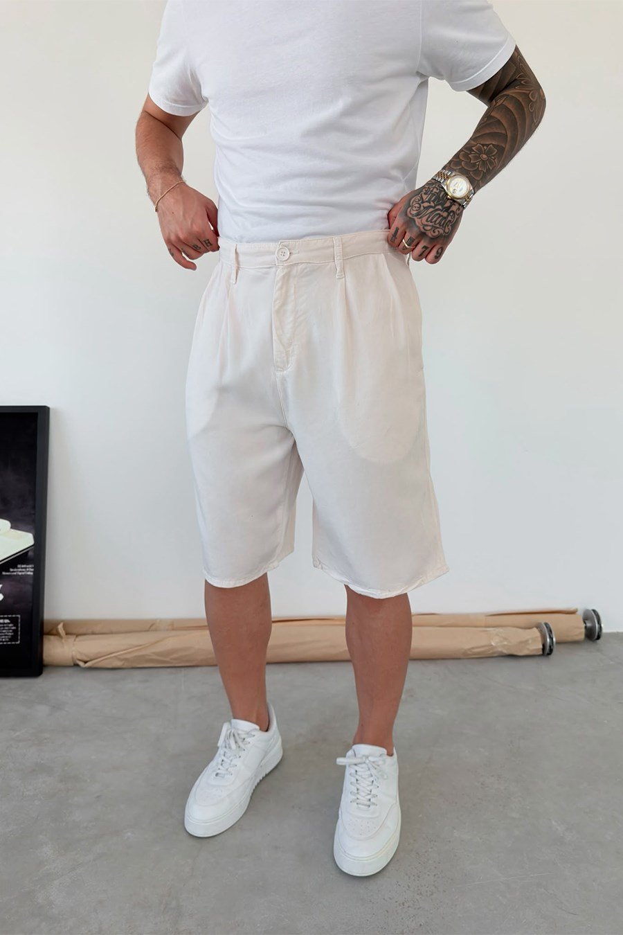 Krem Modal Kumaş Baggy Şort