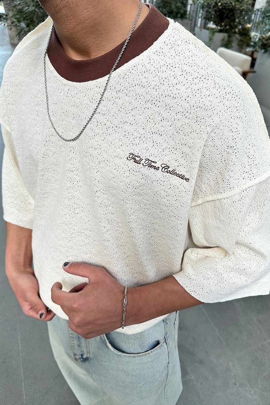 Krem Örme Detay Collective PH Oversize Tişört