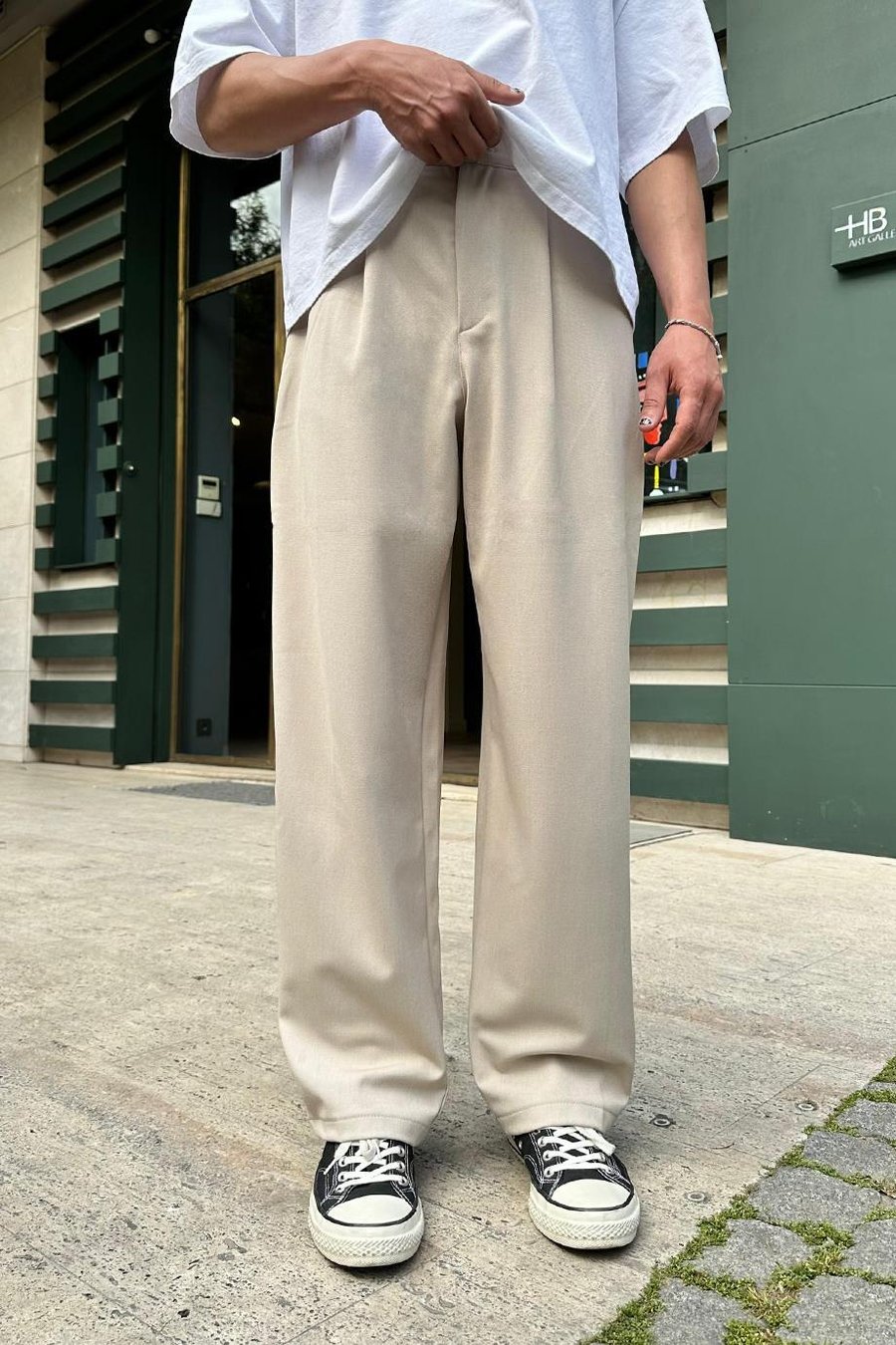 Krem Pileli Basic Kumaş DAD Baggy Pantolon