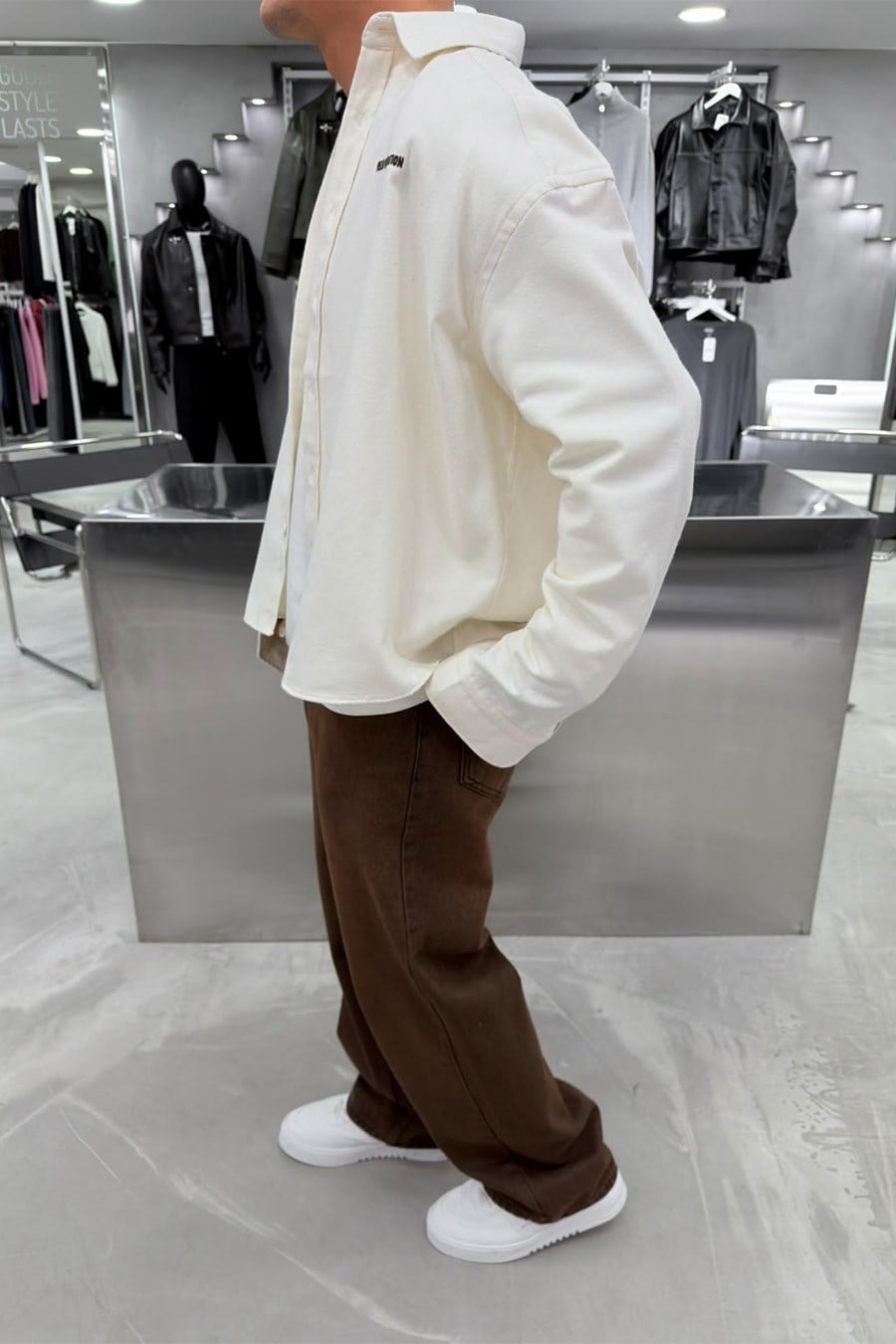 Krem Premium Combat Nakışlı Oversize Gömlek