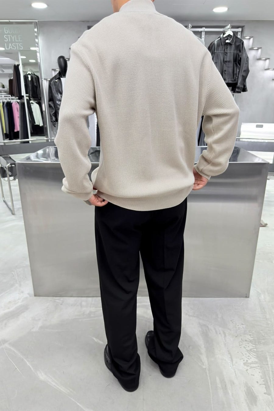Krem Premium Fitilli Fermuarlı Relaxed Kazak