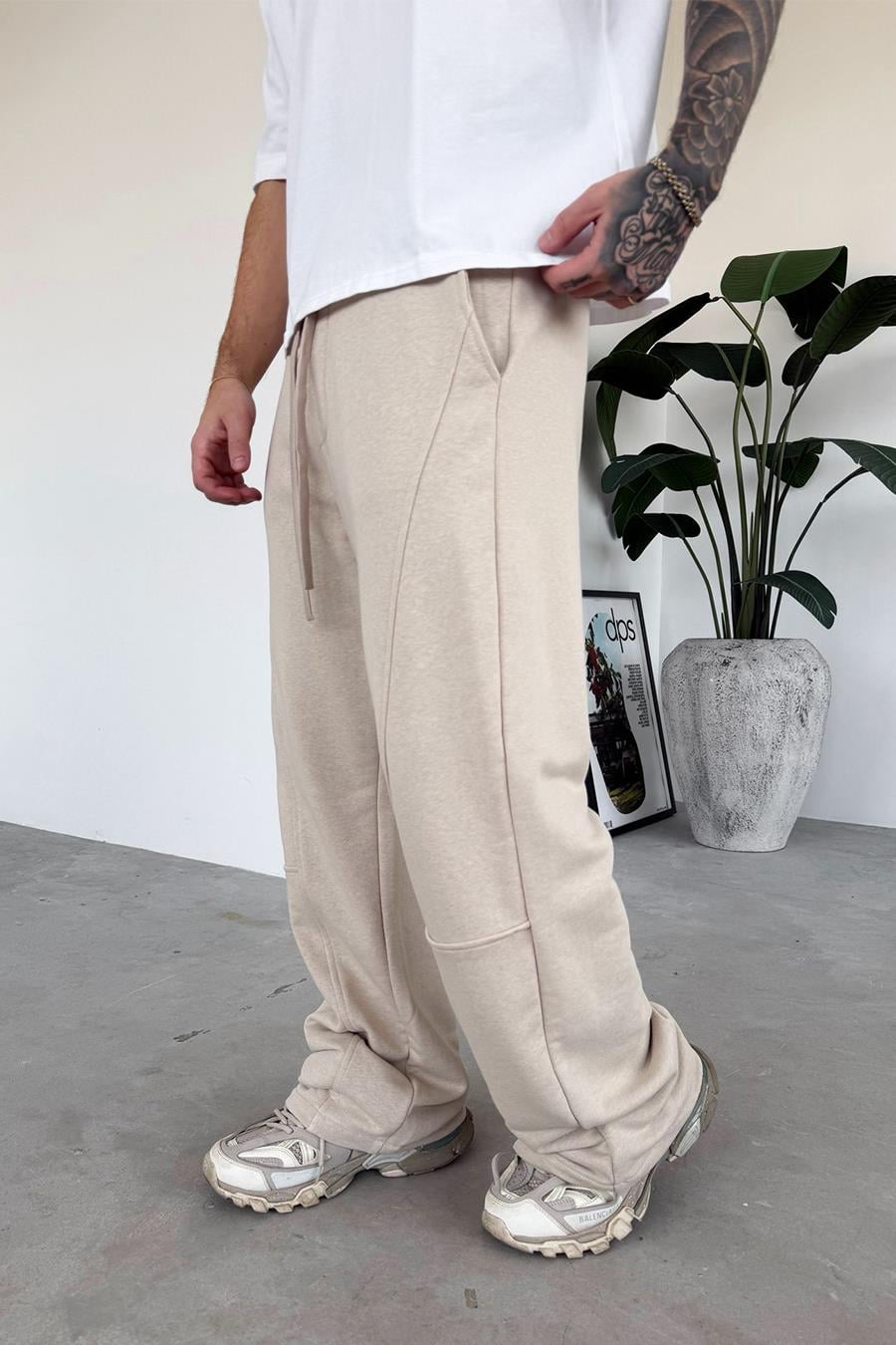 Krem Premium Patch Detay Baggy Eşofman