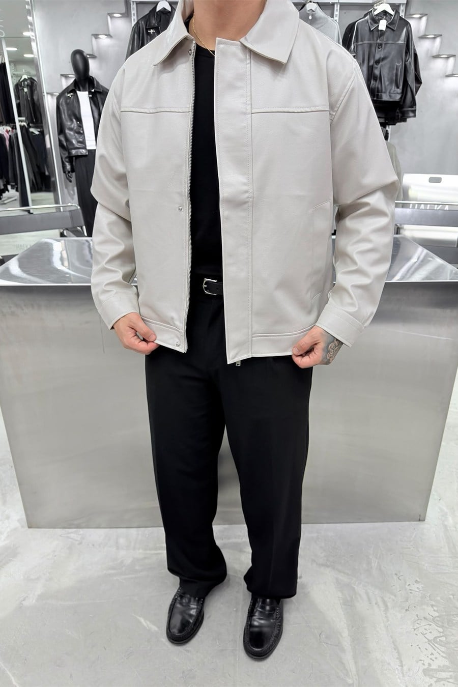 Krem Shadow Premium Relaxed Deri Ceket