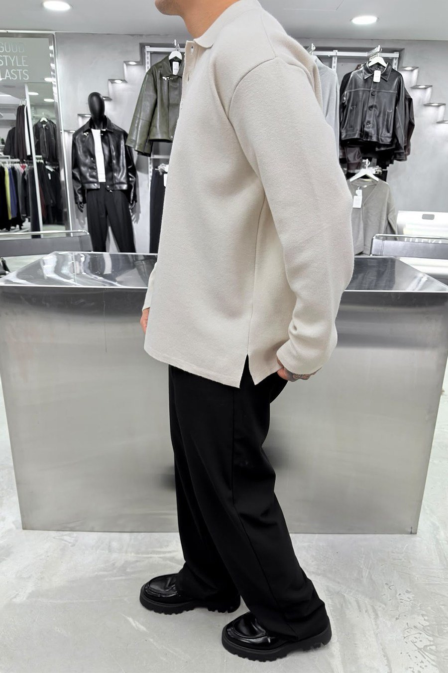 Krem Soft Premium Oversize Triko Polo Yaka Kazak