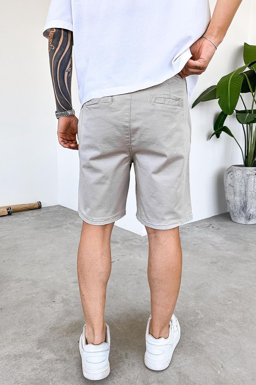 Krem Yan Cepli Basic Relaxed Şort